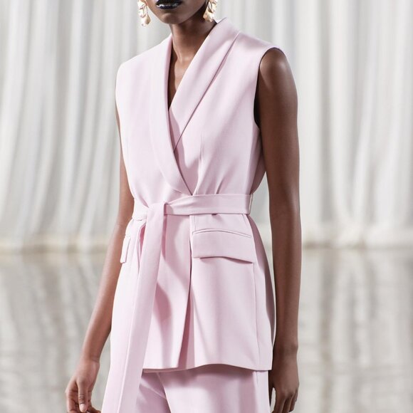 Zara Sleeveless Belted Vest Blazer - Light Pink - Size Medium - Picture 7 of 12